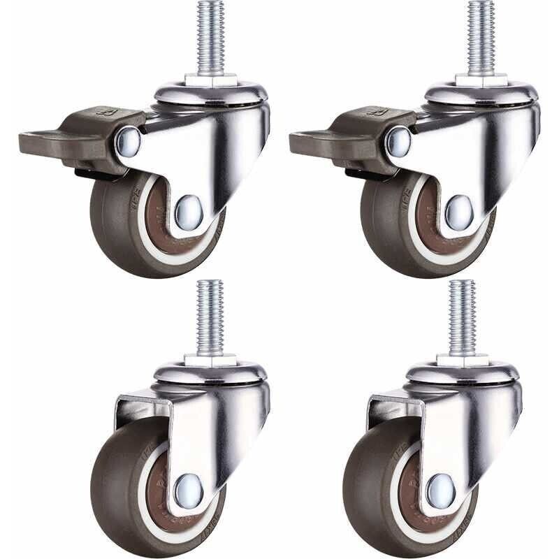 XVX - Jeu de 4 petites roulettes pour meubles - 25 Mm - Tpe caoutchouc souple - M6 x 15 Mm - Filetage (2 pièces avec frein) (25 Mm)