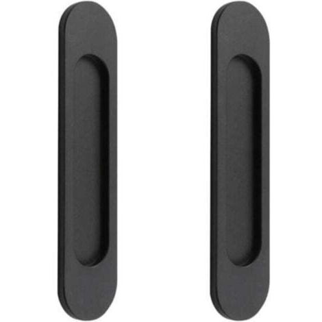 XVX - Juego de 2 tiradores ovalados para puertas corredizas, autoadhesivos, de aleación de aluminio negro mate, sin perforaciones, para puertas corredizas y ventanas de armario, 148 cm