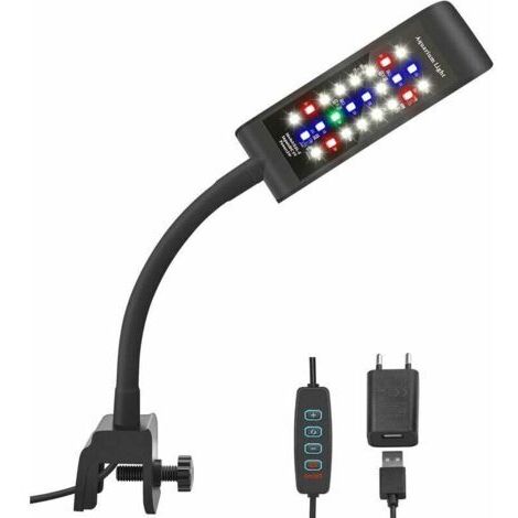XVX LED lampe d'aquarium à Clip, [lumière RVB + blanche] 10 niveaux de luminosité variateur, lampe à pince d'aquarium pour réservoir à poissons 20-30CM et plantes aquatiques, noir