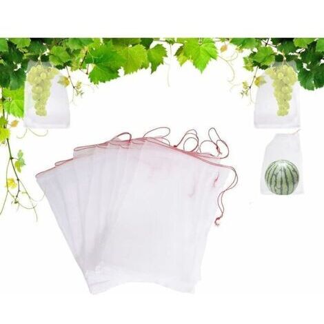 XVX – Lot de 100 sacs en filet anti-insectes – Protection en nylon pour fruits et plantes – Dimensions 15 x 10 cm – Cordon de serrage inclus