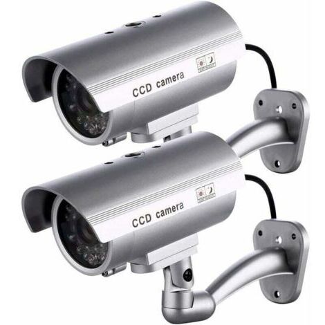 XVX – Lot de 2 caméras factices – Caméras extérieures en plastique ABS – LED clignotante – Imperméables et antirouille – Pour sécurité intérieure/extérieure