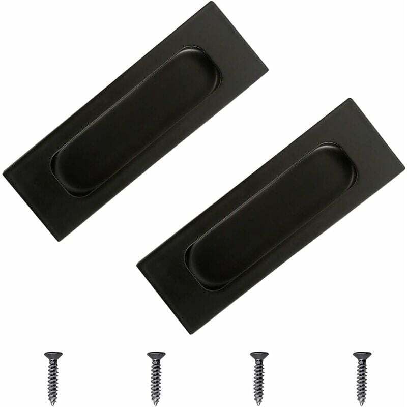 Lot de 2 poignées de porte coulissantes rectangulaires en acier inoxydable noir avec trou latéral encastré - XVX