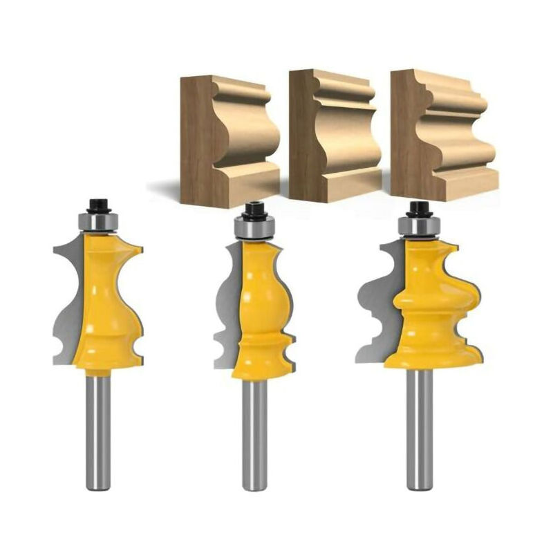XVX - Lot de 3 Fraises à Défoncer pour Moulures Architecturales 8 mm, Mèche de Routeur pour le Travail du Bois,