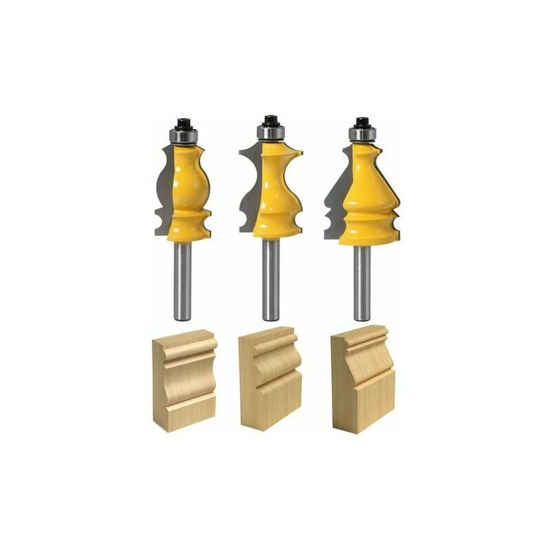 XVX - Lot de 3 fraises à défoncer pour moulures architecturales, 8mm Queue Outil de Coupe de Fraisage du Bois Fraise à Bois Tiroir Couteau à Découper