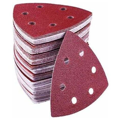 XVX Lot de 72 triangles abrasifs delta - 6 trous - 90 x 90 x 90 mm - grains 40/60/80/120/180/240 - triangle de poncage pour ponçage et polissage