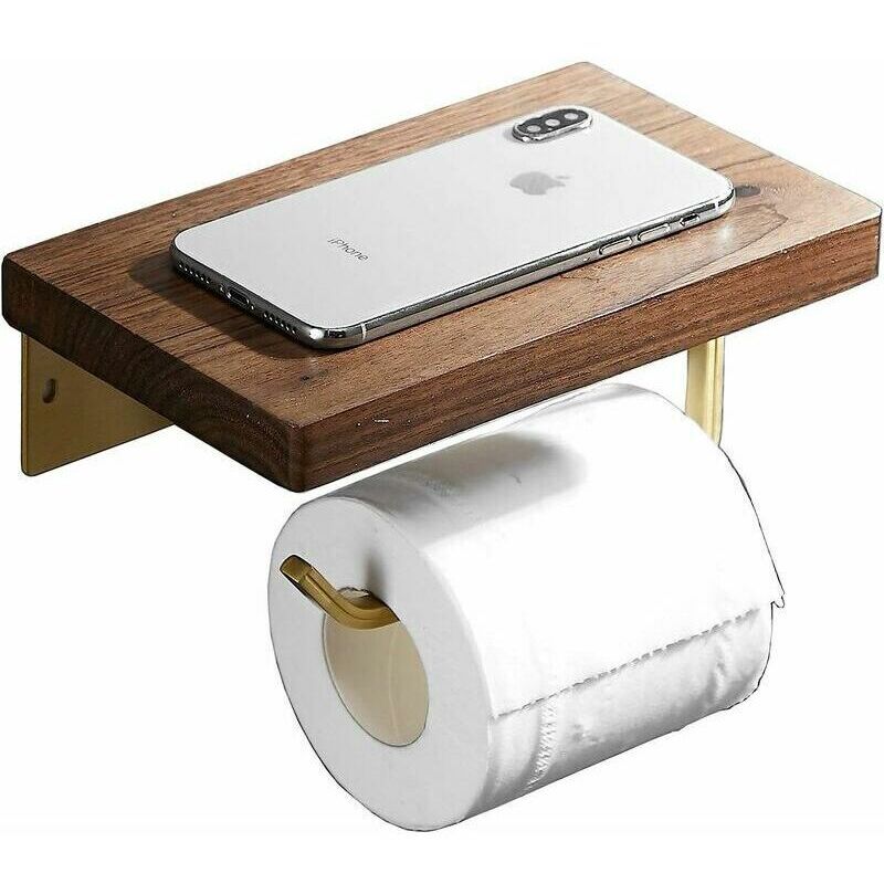 Porte-Papier Toilette, Porte-Papier Toilette avec Support Mural pour Étagère en Bois (Auto-Adhésif ou à Percer), Porte-Papier Toilette pour Cuisine