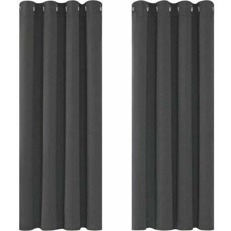 XVX – Rideaux occultants isolants thermiques 117x138 cm – 100% polyester triple-tissage – Protection contre lumière et froid – Lot de 2 pièces gris foncé
