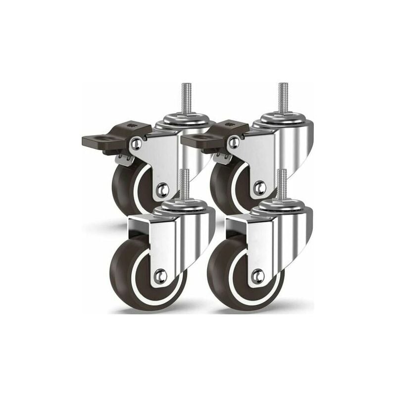 XVX - Roulettes pivotantes 4 à tiges filetées, roulettes pour meubles, roues à freins pour transport industriel de planches (50 mm avec tiges M10, 2