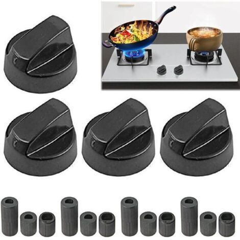 XVX Set of 4 Universal Control Knobs, Hob Buttons, Gas Cooker Buttons, Universal Black Control Switch Buttons, Universal Control Knobs, for Kitchen Cookers