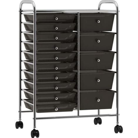XXL 15-Drawer Mobile Storage Trolley Black Plastic