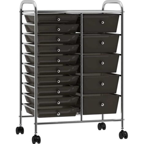 XXL 15-Drawer Mobile Storage Trolley Black Plastic vidaXL