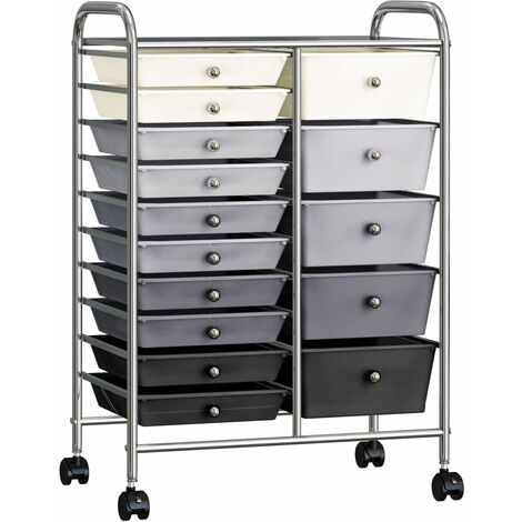 XXL 15-Drawer Mobile Storage Trolley Ombre Plastic