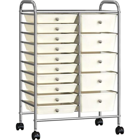 XXL 15-Drawer Mobile Storage Trolley White Plastic vidaXL
