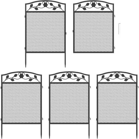 XXL Beetzaun aus Metall Gartenzaun Beetumrandung 110cm hoch Dekozaun Hundezaun 5-teiliges Set mit Erdspießen, schwarz