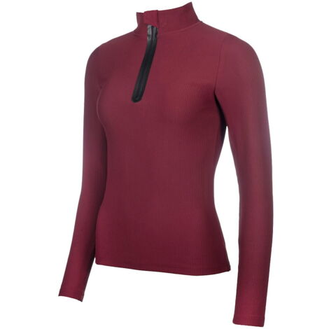 XXL, bordeaux: Maillot technique d'équitation à manches longues modèle Livigno avec tissu côtelé