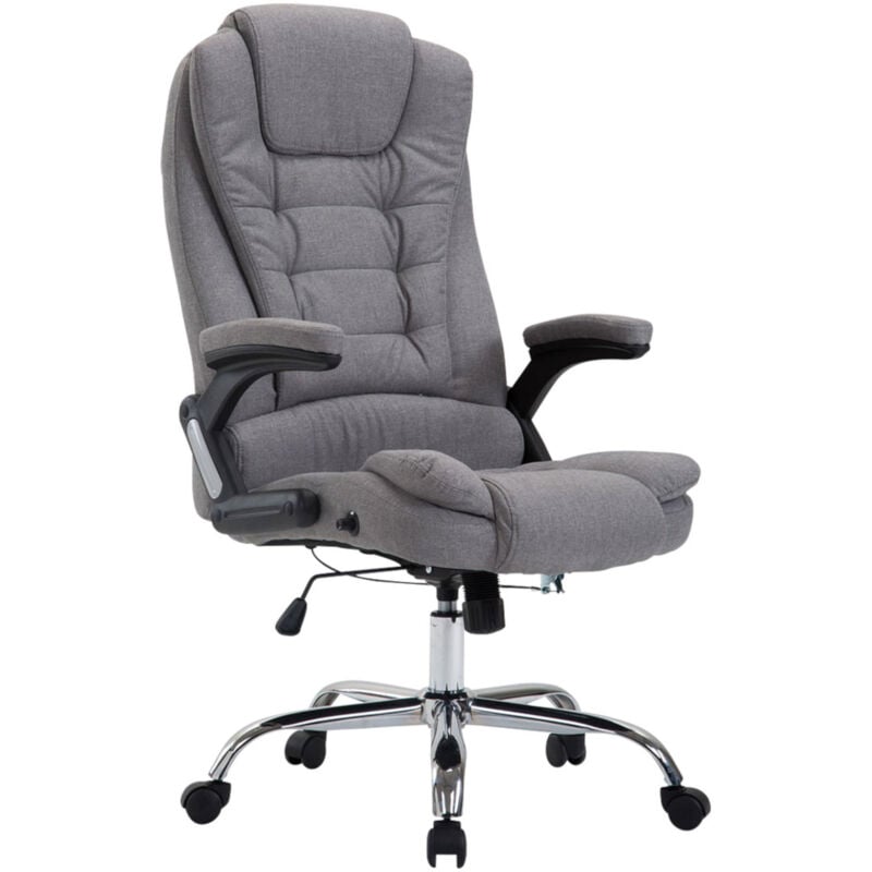 Fauteuil de bureau xxl sur roulettes confortablement rembourrés avec accoudoirs en tissu gris et métal chromé 100002665