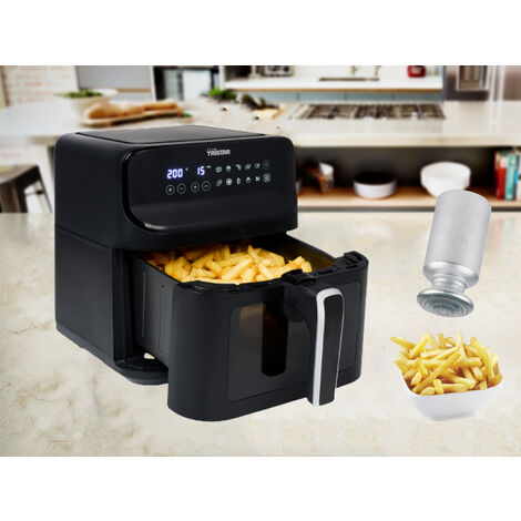 XXL Heißluftfritteuse 6,2Ltr. 1350Watt, Sichtfenster, Grill Rack & Salzstreuer