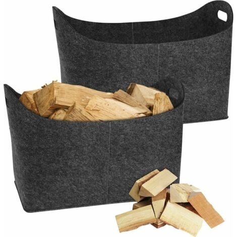 XXL Holzkorb für Kaminholz, 2 Stück Faltbar Groß Kaminholzkorb aus extradickem Filz Shopper für Holz Zeitungen Kaminholz Filztasche - Anthrazit NAIZY