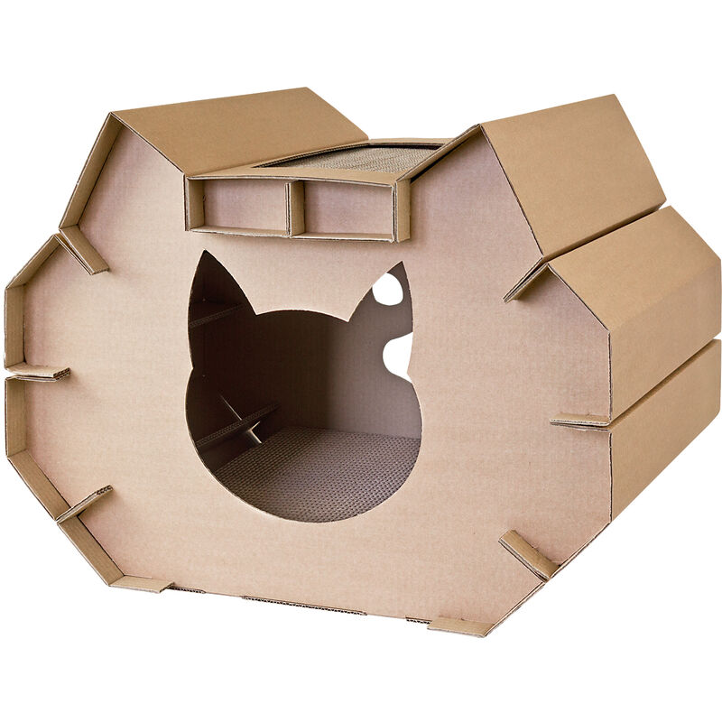 Petigi - xxl Lit de Chat Maison Chat Tapis à gratter Grotte de Chat Maison en carton Maisonnette pour chats avec carton à gratter