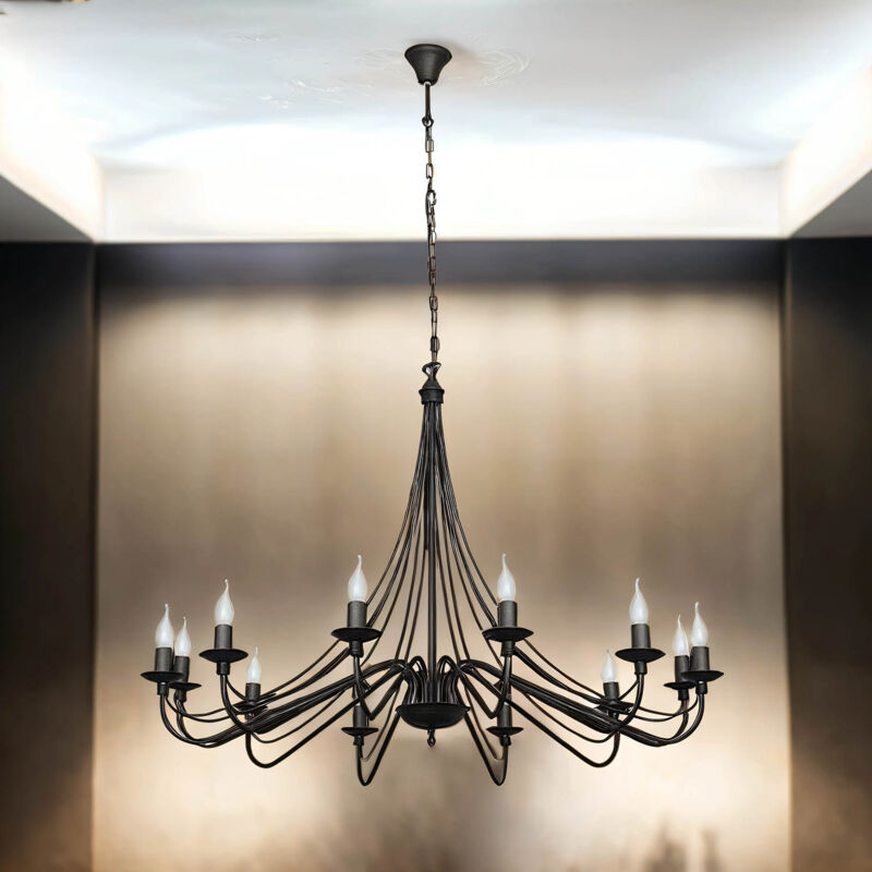 Licht-erlebnisse - xxl Lustre Noir 12 flammes Ø85cm Rustique