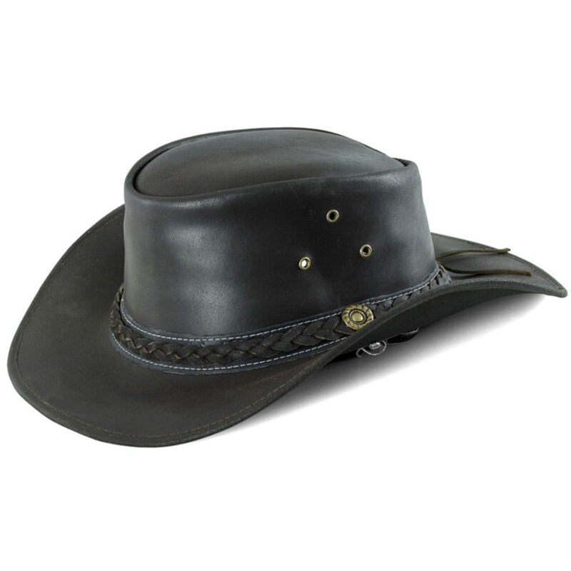 Lakota - s, Noir: Chapeau western en cuir avec tresse