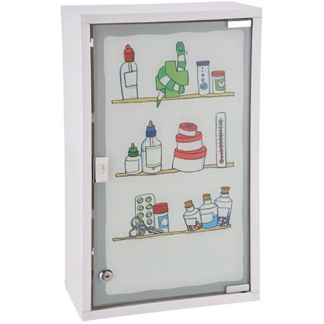 XXL Medizinschrank mit bunter Milchglas Tür - 50 x 30 cm - Arzneischrank Erste Hilfe Hausapotheke