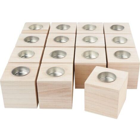 XXL Pack of 15 Cube Candle Holders 8 x 8 x 8 cm Natural Raw Wood Square Tealight Candle Holder Candle Holder Wooden Candle Glass Decorative