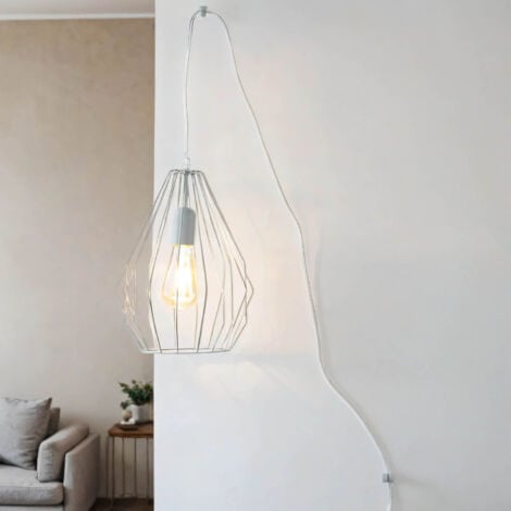 XXL Pendelleuchte mit Stecker Grau Draht Schirm L5,5m