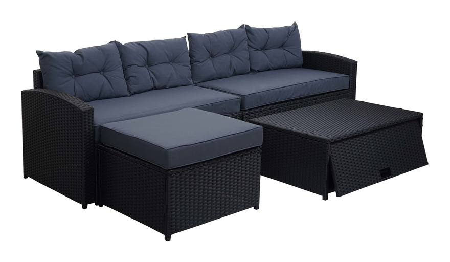 XXL PolyRattan Garnitur HHG257, Garten/LoungeSet Sofa