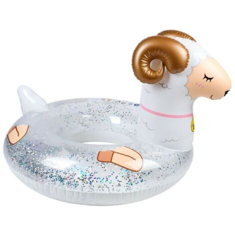 XXL Round Inflatable Pool & Beach Float, Ultra Comfortable, Deluxe Float - Sequined Sheep ø115cm