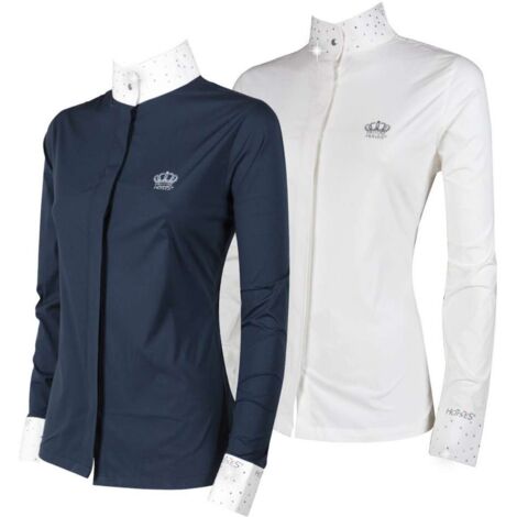 XXS, Blu: Camicia da donna per equitazione in misto cotone modello Silvia