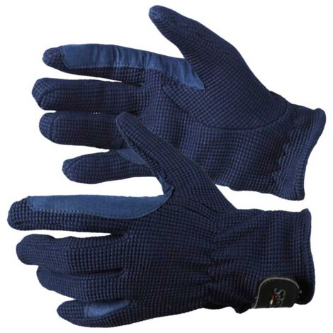 XXS, Blu: Guanti unisex da equitazione in magliarete con rinforzi in pelle e chiusura a strappo