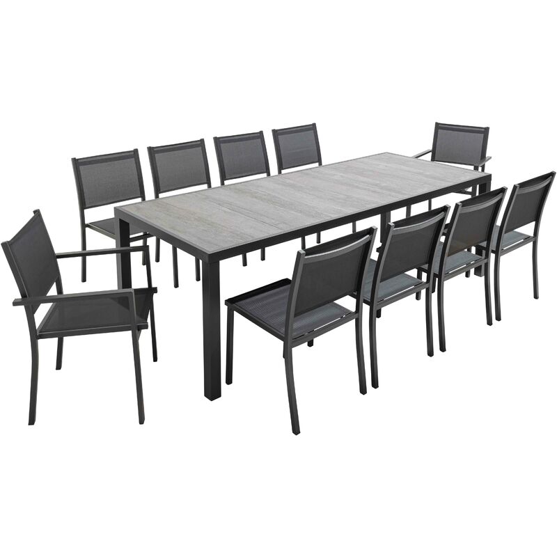 Oviala - Ensemble table de jardin et 10 chaises effet béton - Tivoli - Gris