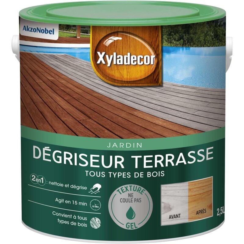 Xyladecor - Degriseur pour Terrasse Mat - Convient à Tous Types de Bois - Incolore 2,5L