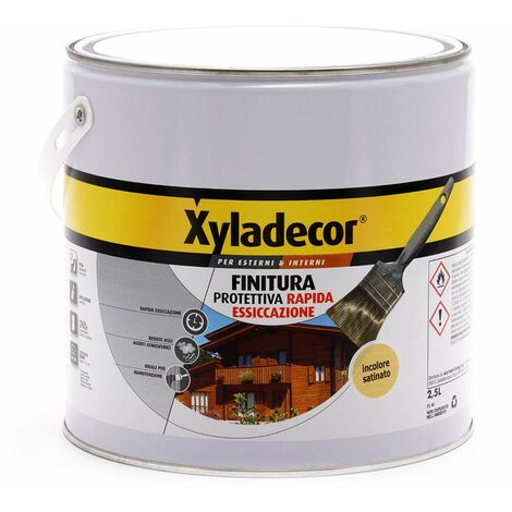 Xyladecor FINITURA PROTETTIVA RAPIDA ESSICCAZIONE per Legno a base solvente, per Interni ed Esterni, applicazione rapida per manutenzione mobili, porte, persiane, perline, INCOLORE LUCIDO 2,5L, 2.5 L