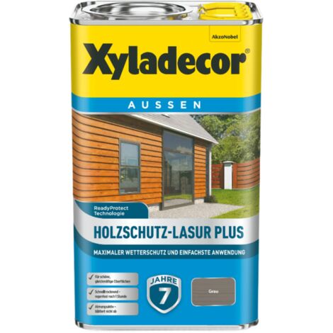 Xyladecor Holzschutz-Lasur Plus, Maximaler Wetterschutz und einfachste Anwendung, Grau, 2,5 l