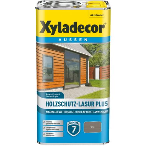 Xyladecor Holzschutz-Lasur Plus, Maximaler Wetterschutz und einfachste Anwendung, Grau, 4 l