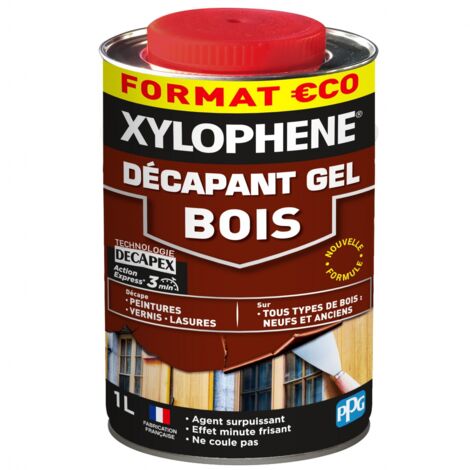 Xylophene – Décapant gel bois pour tous types de bois – Formule gélifiée sans chlorure de méthylène – Action express en 5 minutes – 1 L