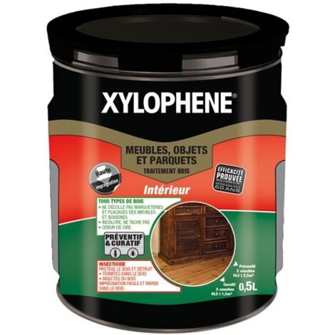 Xylophene – Traitement bois meuble 0,5 L – Préventif contre insectes xylophages – Application facile sans dilution – Rendu incolore optimal