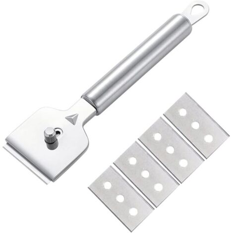 Y Compris 4 Lames Grattoir Plaque Vitrocéramique, Vitres/Miroir/Sol Nettoyage Grattoir, Gratte en Métal, Racloir Plaque Induction,Multi-usages Pour Gratter Les étiquettes, Autocollants, Calfeutrage.
