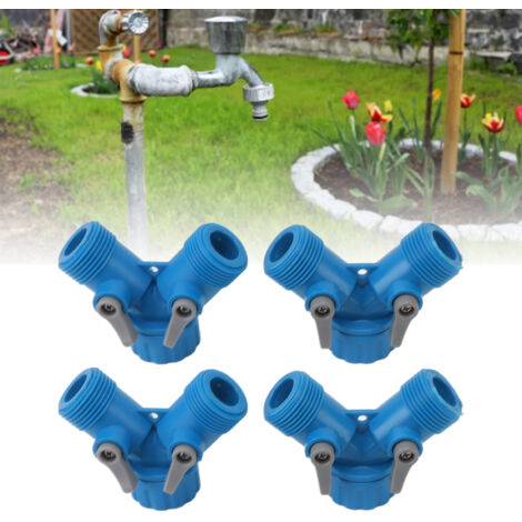 Y-förmiger 2-Wege-Wasserhahnverteiler mit 2 Ventilen für den Anschluss eines GartenschlauchsStandard 4-teiliges Set