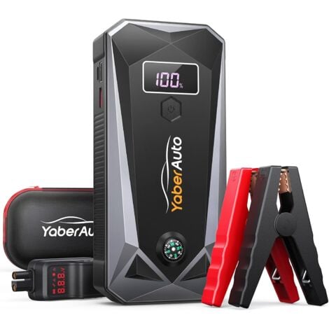 Yaber Auto Booster Batterie Voiture,4000A 26800mAh 12V Démarreur de Voiture (Tout Gaz ou 10,0 L Diesel),Portable Jump Starter avec Deux Sorties USB,Lamp LED