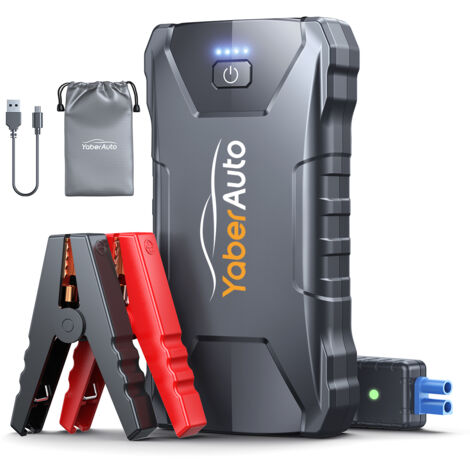 YaberAuto Amplificador de Baterias de coche, 2000 A 13800 mAh Arrancador de Coches (hasta 7,0 L de gasolina o 5,5 L de diésel), arrancador de batería de coche de 12 V con abrazaderas inteligentes, lám