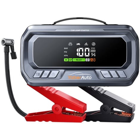 YaberAuto Booster Batterie Voiture avec Compresseur,6000A 160PSI Booster Batterie Moto avec 65W Charge Rapide (Tous Gaz/12,0L Diesel),Démarreur avec Gonfleur,Grand Écran et Lumière LED