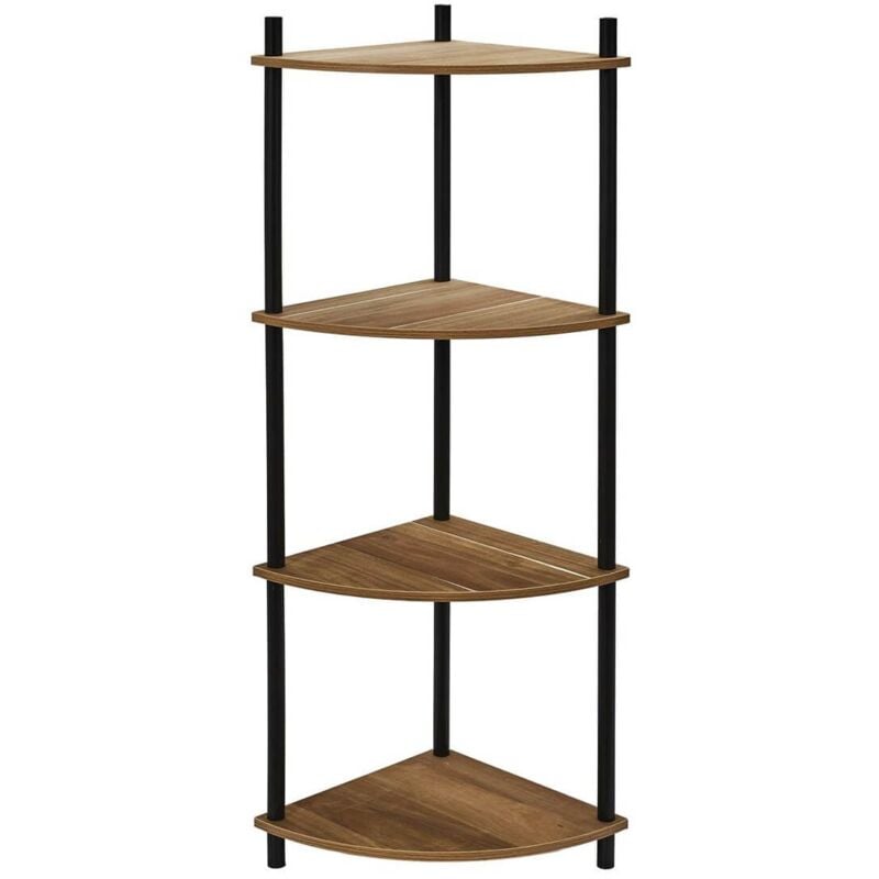 Yael - Etagère d'angle en mdf imitation noyer et piètement en pin laqué noir