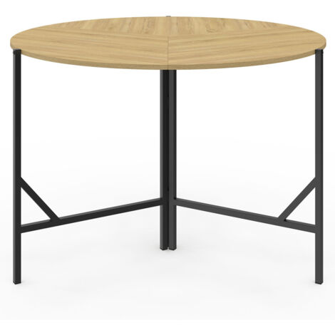 YAEL mesa de comedor redonda plegable 4 personas madera y negro diseño industrial 110 cm