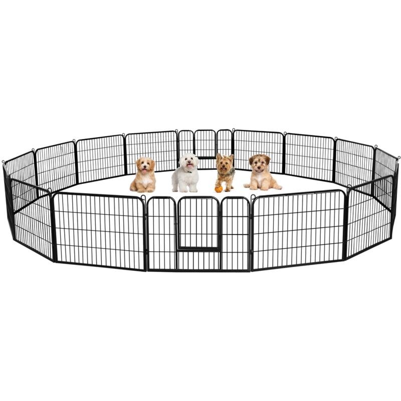 16 Panneaux Parc Enclos pour Chien Chiot Lapin Rongeur 80 cm L x 60 cm H Clôture Extérieur Canard en Métal Pliable Sans Toit - Yaheetech