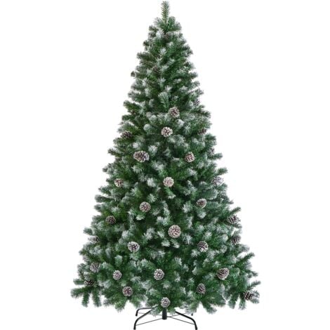 Yaheetech 183cm Árbol de Navidad Nevado Artificial 920 Puntas con 64 Frutas de pinos Soporte Metálico Plegable para Decoración Casa Oficina Fiestas Festivas
