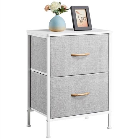 Yaheetech Chest of Drawers, Small Vertical Dresser with 2 Gray Fabric Drawers and Metal Frame, Cloth Organizer Unit Narrow Bedside Table and Cabinets for Living Room, Bedroom, Dorm Room, Hallway - light gray
