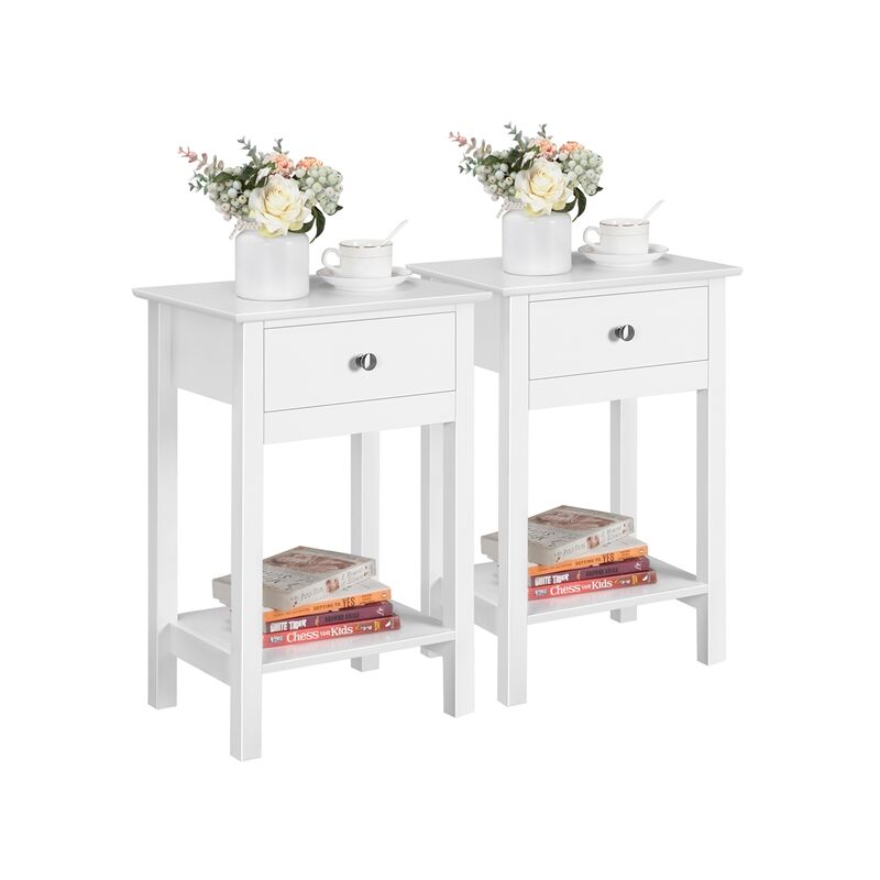 

2 Piezas Mesita de Noche Mesa Auxiliar Blanca con Cajón Armario Mesita para Dormitorio 40x30x60 cm - Yaheetech